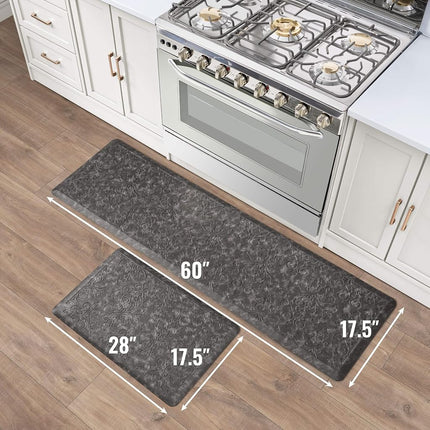 Chef Gear - Alfombrilla antifatiga para cocina - Diseño Marni - Alfombrilla acolchada para chef - Piel sintética - Alivio para cocinar y estar de pie - Antideslizante - Juego de 2 - 17.5"x 60"/ 17.5"x28" - Gris oscuro