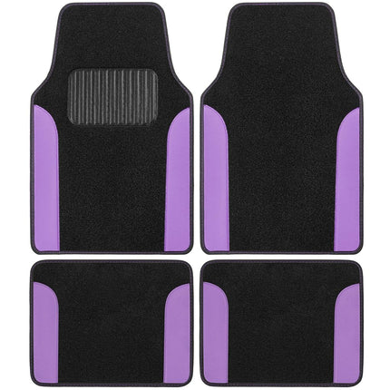 BDK Two-Tone Carpet Car Floor Mats with Faux Leath