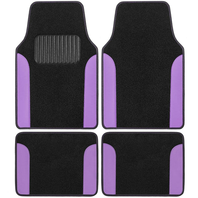BDK Two-Tone Carpet Car Floor Mats with Faux Leath