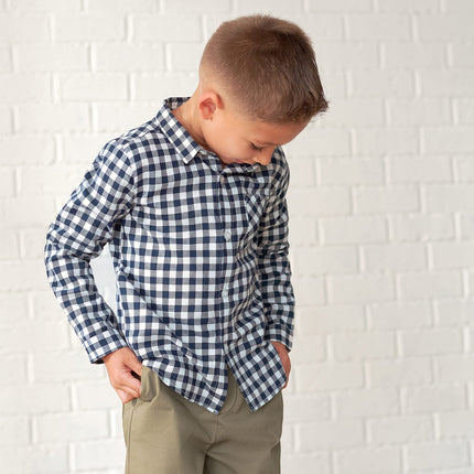 Gerber Baby and Toddler Boys Long Sleeve Button Up Plaid Shirt, Blue Plaid, 5T