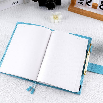 Ox Knight A5 Leather Planner Cover for Hobonichi Cousin, Stalogy, Midori, Leuchtturm1917, and More - with Pen Loop, Card Slots, Back Pocket, and Bookmarks (Light Blue)