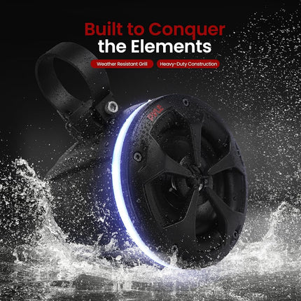 Pyle 800W Waterproof Off-Road Speakers - 4-Inch 2-Way Marine Grade Wakeboard Tower Speaker System with RGB Lights - Full Range Outdoor Audio for ATV, UTV, 4x4, Jeep, Boat, and More (2 Pair)