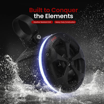 Pyle 2-Way Waterproof Off Road Bluetooth Speakers- 4" 800W Active Passive Marine Grade Wakeboard Tower Speakers w/RGB Light, Full Range Outdoor Audio Stereo Speaker for ATV/UTV, Jeep, Boat