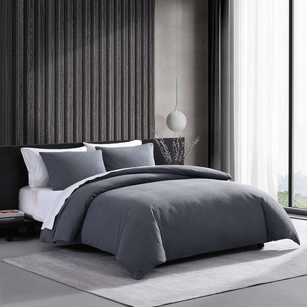 Vera Wang - Queen Duvet Cover Set, Luxury Cotton Bedding with Button Closure, Includes Matching Shams (Waffle Pique Pewter Grey, Queen)