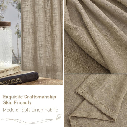 LAMIT Taupe Linen Curtains 45 Inch Length 2 Panels for Bedroom