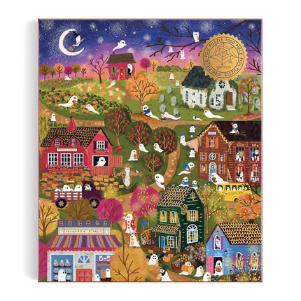 Galison Spooky Village – 1000 Piece Foil Joy Laforme Jigsaw Puzzle Featuring Spooky Artwork Of Ghostly Village During Halloween