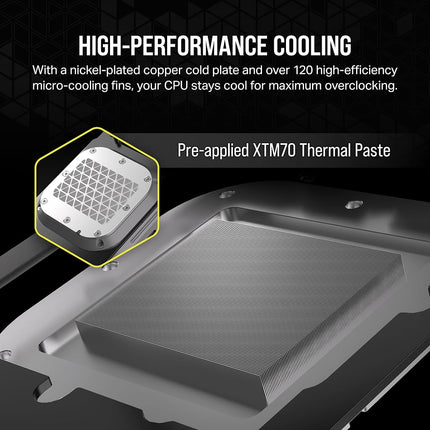 Corsair XC7 RGB ELITE LCD CPU Water Block - 480x480 IPS LCD Screen - 31 RGB LEDs - USB-C - Fits Intel® LGA 1700, AMD® AM5 and older - White