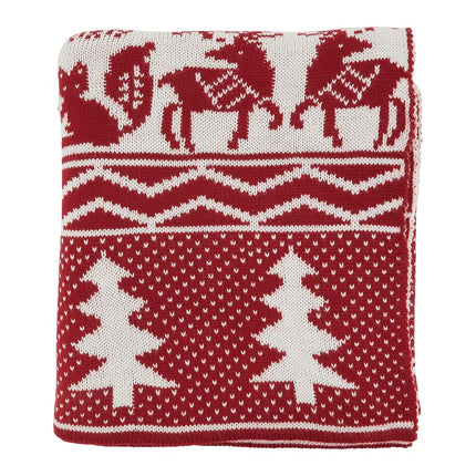 SARO LIFESTYLE Reindeer and Christmas Tree Knit Throw, Red, 50" x 60", TH544.R5060