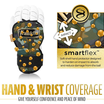 Franklin Sports Baseball Hand + Wrist Guard - PRT LG Series Adult Hand + Wrist Protector for Batting - Protective Hand, Wrist Shield - Right + Left Hand Hitters - Camo + Gold - One Size - Adult