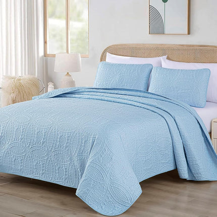 Chezmoi Collection Austin 3-Piece Oversized Bedspread Coverlet Set (Queen, Chambray Blue)