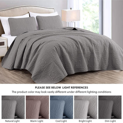 Chezmoi Collection Austin 3-Piece Oversized Bedspread Coverlet Set (King, Gray), Microfiber