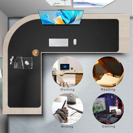 Mydours 61" x 77" x 24" L Shaped Desk Pad (Black), Extra Large Dual-Sided PU Leather Corner Desk Mat Protector for Home Office Computer Gaming