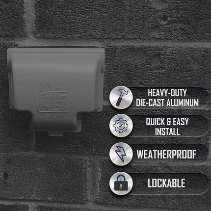 TayMac MX3300 One Gang Horizontal in Use Metal Weatherproof Receptacle Cover, Gray Finish