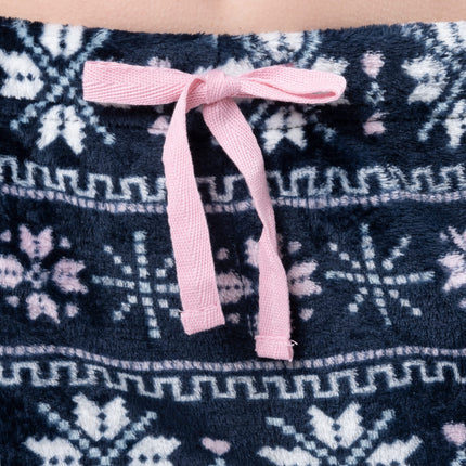 Fruit of the Loom Women's Sueded Jersey Crew Top and Fleece Pant Sleep Set Pyjama Set, Soft Pink/Fairisle, M