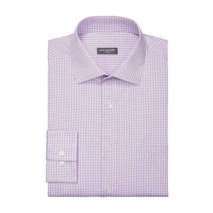Van Heusen Men's Regular Fit Flex Collar Check Dress Shirt, Soft Lilac, 18.5" Neck 36"-37" Sleeve
