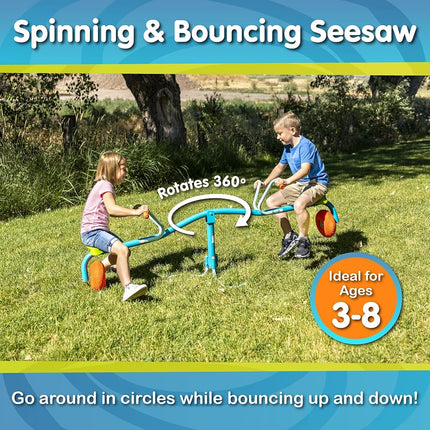 TP TOYS Spiro Spin Teeter Totter Outdoor Seesaw for 3-8 Year Old Kids, Bounces and Spins 360 Degrees, Develop Balance and Co-ordination, Garden and Outdoor See Saw, Blue
