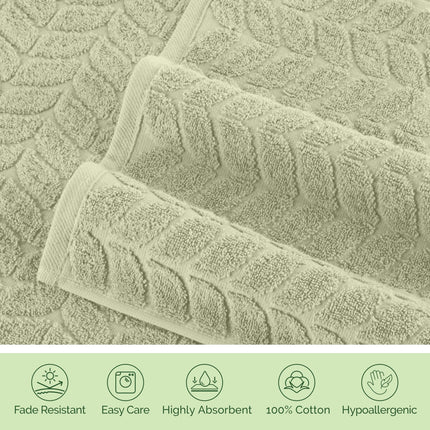 Elegant Comfort Luxury 6-Piece 100% Turkish Cotton Jacquard Braided Textured Premium Hotel Quality Towel Set– Soft and Absorbent, Includes 2 Bath Towels, 2 Hand Towels and 2 Washcloths, Jade Green