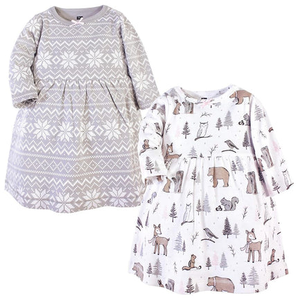 Hudson Baby Baby Girls' Cotton Dresses, Gray Winter Forest, 4T