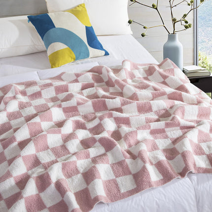 Elegant Comfort Checkered Throw Blanket, Light Pink Super Soft Cozy Fluffy Warm Throw Blankets for Couch, Sofa, Chair, Bed, Camping, Picnic, Travel Lightweight Bed Blanket (50" x 70")