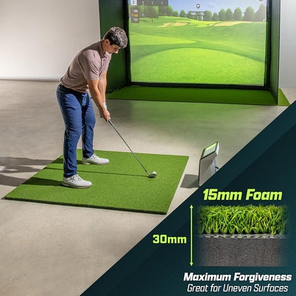 GoSports Golf Hitting Mat - PRO 5 x 4 ft - 15 mm Artificial Turf Training Mat for Indoor/Outdoor Swing Practice, Includes 3 Rubber Tees