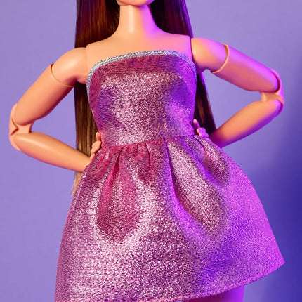 Barbie Looks Doll, Collectable Figure #24 with Brown Hair and Modern Y2K Fashion, Shimmering Strapless Dress with Peep Toe High Heels HRM16