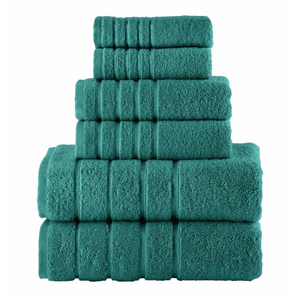 Elegant Comfort 4 Lines Viscose Stripe 6-Piece Premium Towel Set - 100% Turkish Cotton High Absorbent Luxury Bathroom Towels – Includes 2 Washcloths, 2 Hand Towels and 2 Bath Towels Set, Turquoise