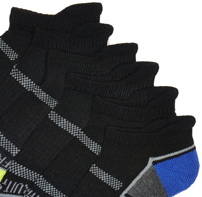 Fruit of the Loom Chaussettes courtes pour grand garçon (paquet de 6), Noir/Bleu étincelant, Noir/Gris, Noir/Rouge risque élevé, Noir/Citron vert, Noir/Gris, Noir/Gloire automnale, 4-10