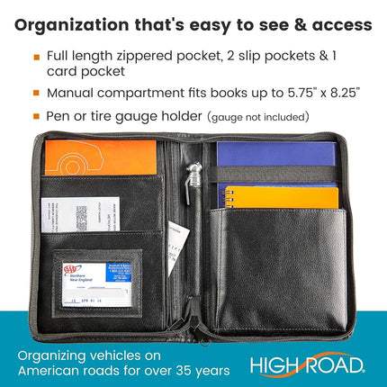 High Road Faux Leather Glove Box and Console Organizer for Manual, Registration and Insurance Documents