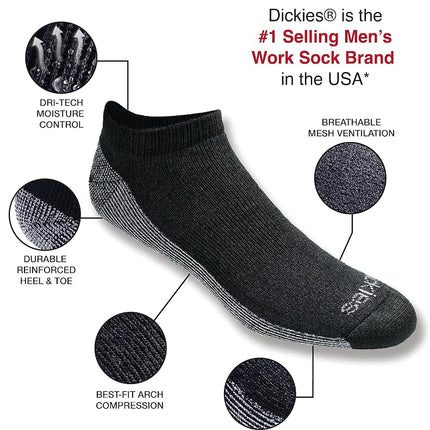 Dickies Men's Dri-tech Moisture Control No Show Socks, Available in M-XXL (6, Black (12 Pairs), X-Large