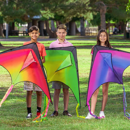 JOYIN 3 Packs Large Delta Kites in Orange, Green and Purple - Easy to Fly for Kids and Adults With 262.5 ft String - Beach Kite for Outdoor Games and Activities
