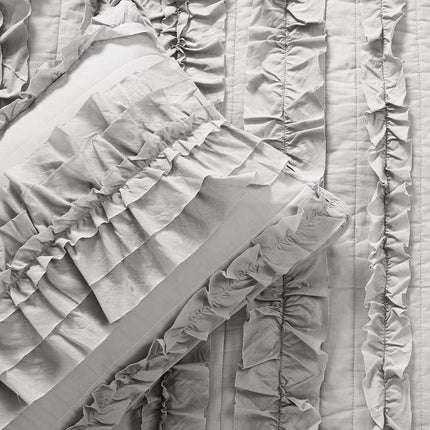 Lush Decor Lush Décor Belle 3 Piece Ruffled Light Gray-Full/Queen Quilt Set, Cotton