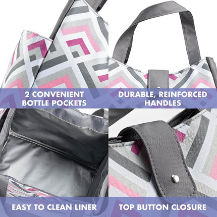 Sac à lunch Fit & Fresh pour femmes, sac à lunch isotherme pour femmes pour le travail, grande boîte à lunch pour femmes étanche et résistante aux taches avec contenants et gobelet assorti, sac Westport à fermeture à bouton-pression Magenta