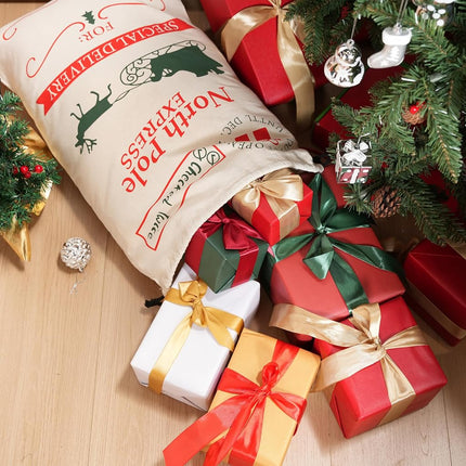 JOYIN 1PCS Christmas Drawstring Gift Bag Santa Burlap Sack 26" x 19" Cloth Pouch for Xmas Presents Package, Event Party Supplies, Christmas Party Favors, Green&White