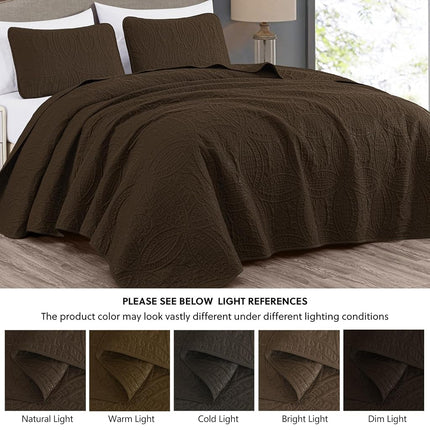 Chezmoi Collection Austin 3-Piece Oversized Bedspread Coverlet Set (Queen, Chocolate), Polyester