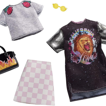 Barbie - Pack de moda de camiseta Rockband a cuadros