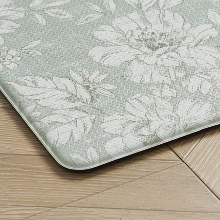 Laura Ashley - Anti-Fatigue Kitchen Mat, Iris Floral Design, Stain, Water & Fade Resistant, Cooking & Standing Relief, Non-Slip Backing, Measures 17.5" x 48", Sage Green Iris