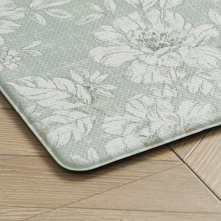 Laura Ashley - Anti-Fatigue Kitchen Mat, Iris Floral Design, Stain, Water & Fade Resistant, Cooking & Standing Relief, Non-Slip Backing, 2 Piece Set: 17.5" x 60" / 17.5" x 28" Sage Green Iris
