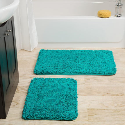 Bedford Home 2-Piece Memory Foam Shag Bath Mat- Seafoam