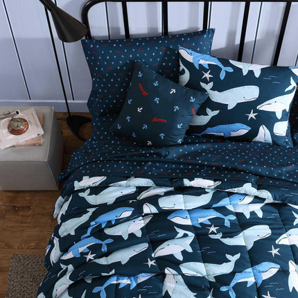 Nautica Kids - Full/Queen Comforter Set, Soft Bedding with Matching Shams & Throw Pillow, Kids Home Decor, Oeko-Tex Certified (Finnian Whales Navy, Full/Queen)