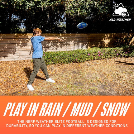 Nerf Weather Blitz Kids Foam Football - Youth Weatherproof Soft Foam Ball - Indoor and Outdoor Football for Kids - Small Junior Foam Football - 9" Inch Youth Sized Football - Blue