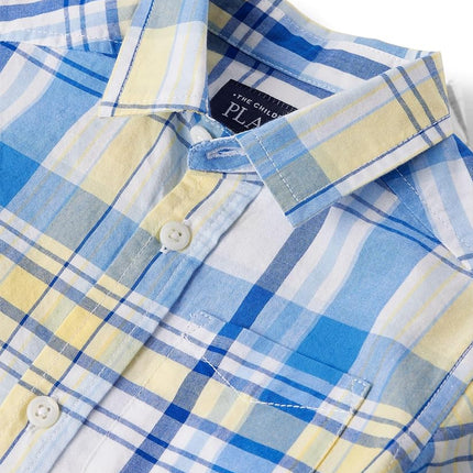 The Children's Place Chemise boutonnée en popeline à manches longues pour garçons et tout-petits, motif à carreaux Sun Valley, taille 2T