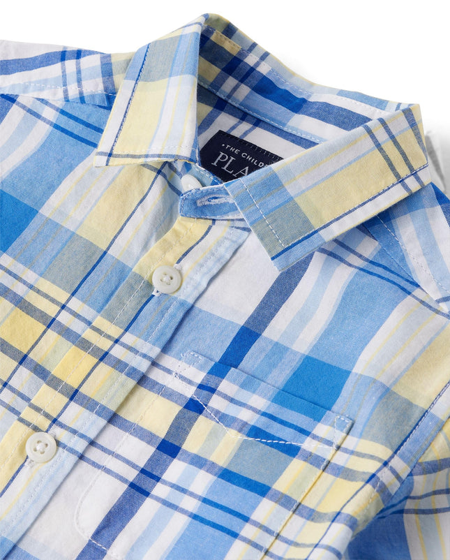 The Children's Place Boys' and Toddler Poplin Long Sleeve Button Down Shirt, Sun Valley Plaid, 2T