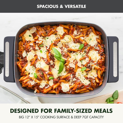 GreenPan Advanced 12� X 15� Electric Skillet with Lid, 7QT Capacity for Family Meals, Healthy Ceramic Nonstick PFAS-Free Coating, Fry, Saut�, Steam, Simmer, Sear, Stir Fry, Dishwasher Safe, Graphite