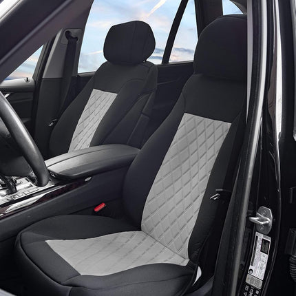 FH GROUP Car Seat Covers Front Set Neosupreme - Car Seat Cover for Low Back Seats with Removable Headrest, Universal Fit, Automotive Seat Covers, Airbag Compatible, Car Seat Cover for SUV Gray/Black