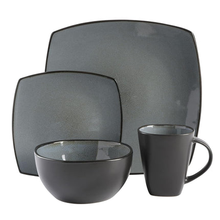 Gibson Soho Lounge Square Reactive Glaze Stoneware Dinnerware Set, Service for 4 (16pc), Eclipse