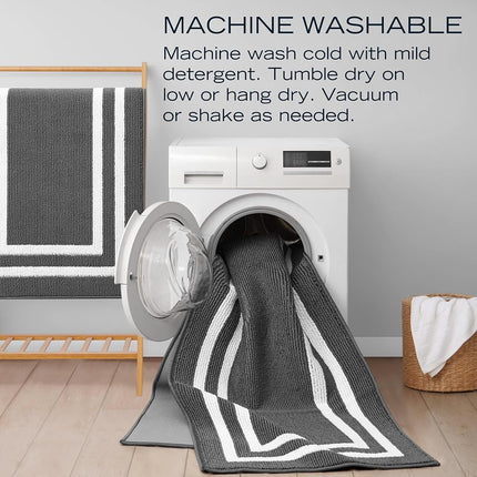 Nautica – Juego de 2 Alfombras Corredoras | Corredores de Interior para Pasillos y Entradas | Felpudo Antideslizante para Entrada y Cocina | Alfombras Lavables a Máquina | 66 x 114 cm y 66 x 152 cm | Doble Borde Gris Oscuro