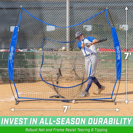 GoSports 7x7 ft Baseball & Softball Batting & Pitching Net with Strike Zone � Available in Team Colors - Royal