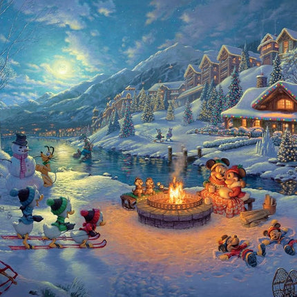 Ceaco - Thomas Kinkade Disney Holiday 1000 Piece Jigsaw Puzzle, Mickey and Minnie Christmas Lodge