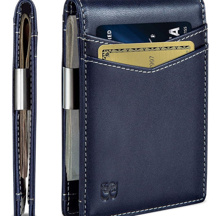 Cartera SERMAN Brands con clip para billetes - Carteras para hombre delgadas para bolsillo delantero con bloqueo RFID, tarjetero minimalista, billetera plegable pequeña, Z. Atlantic Blue Transformer, delgada