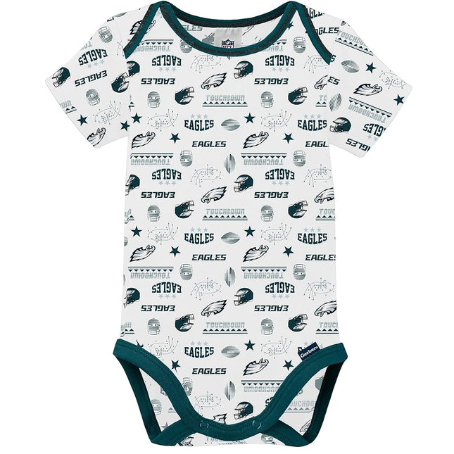 NFL Philadelphia Eagles Boys 20183 Pack Short Sleeve Variety Bodysuit, Green, 18 Months